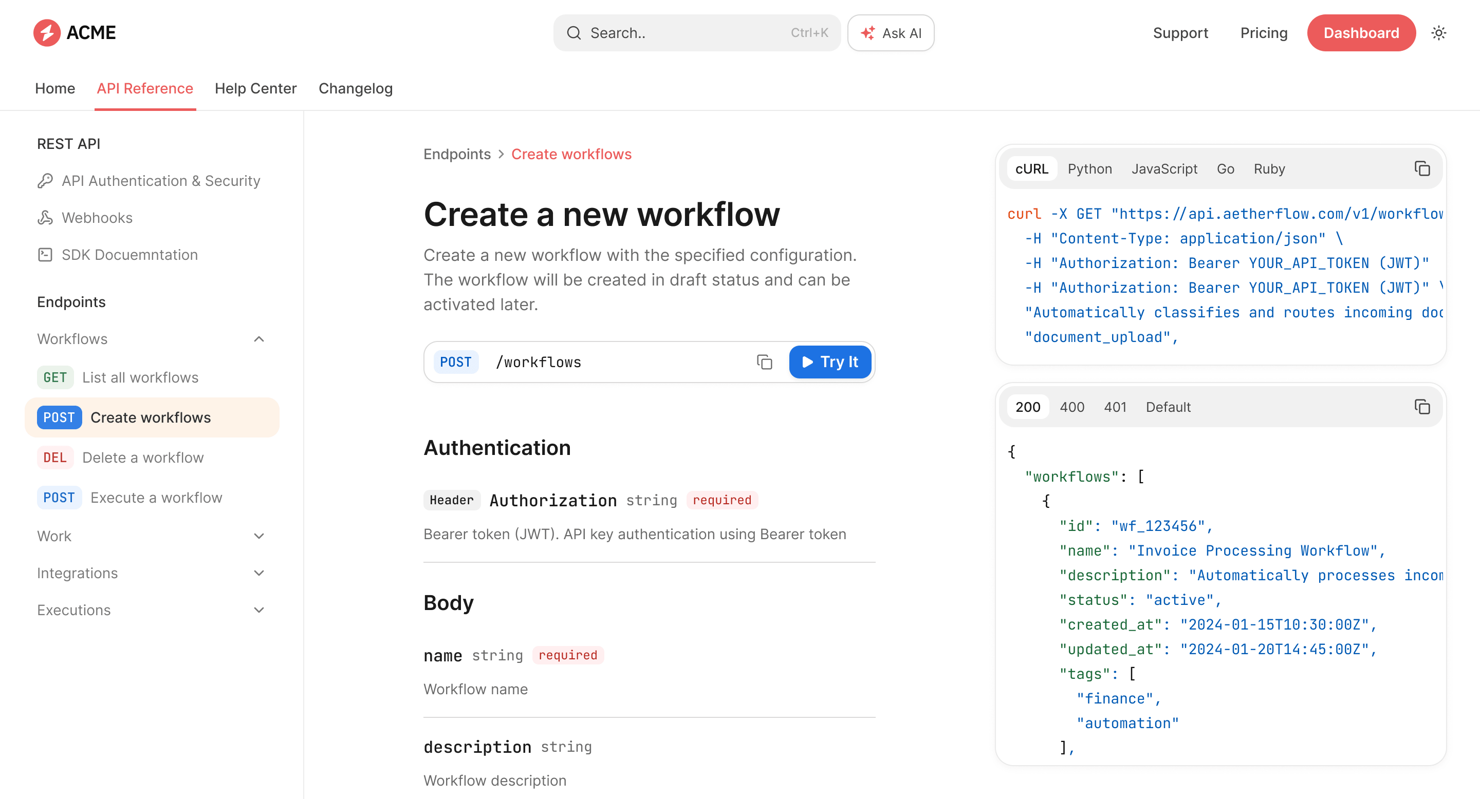 API Reference screenshot