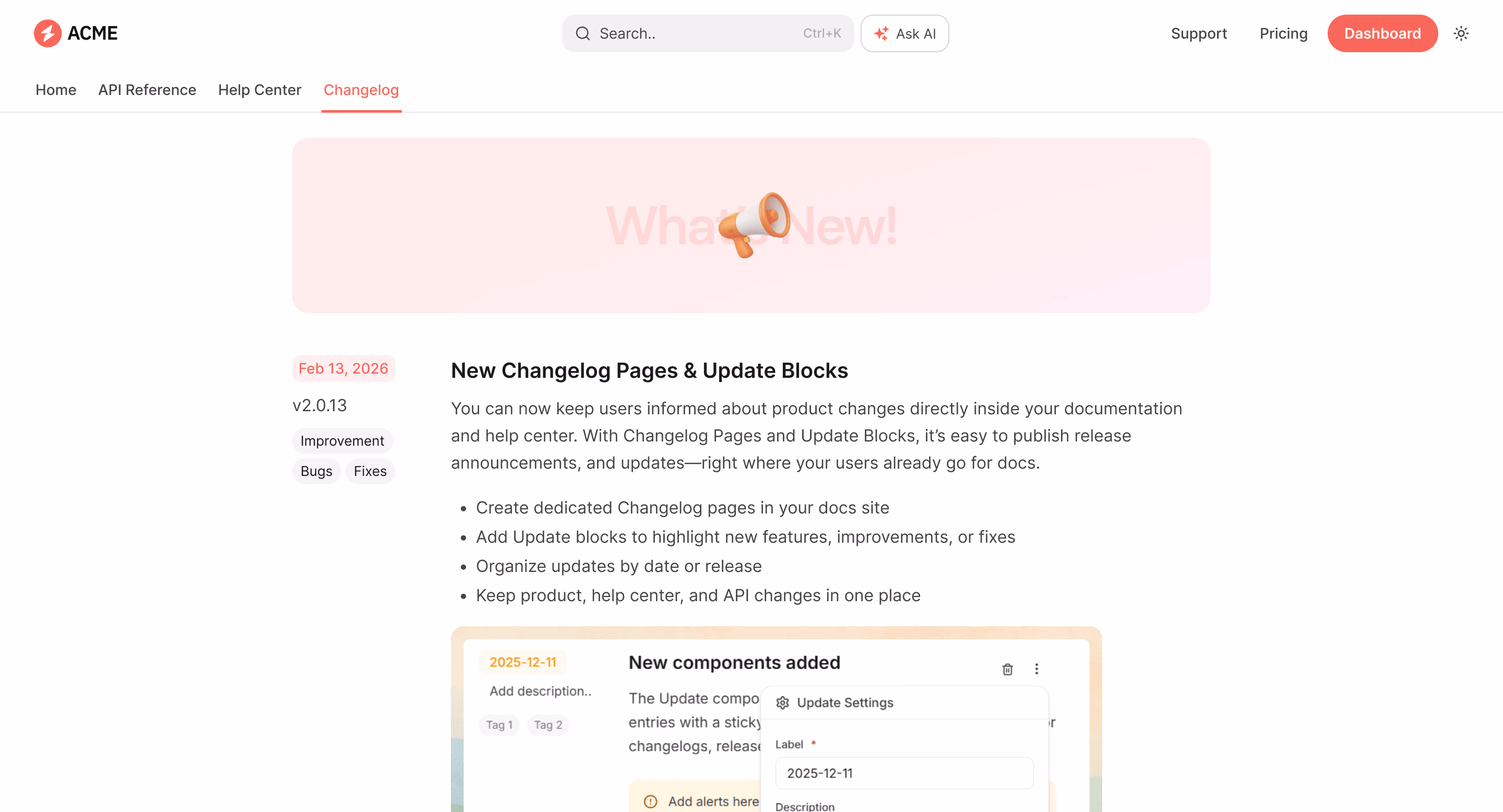 Changelog screenshot