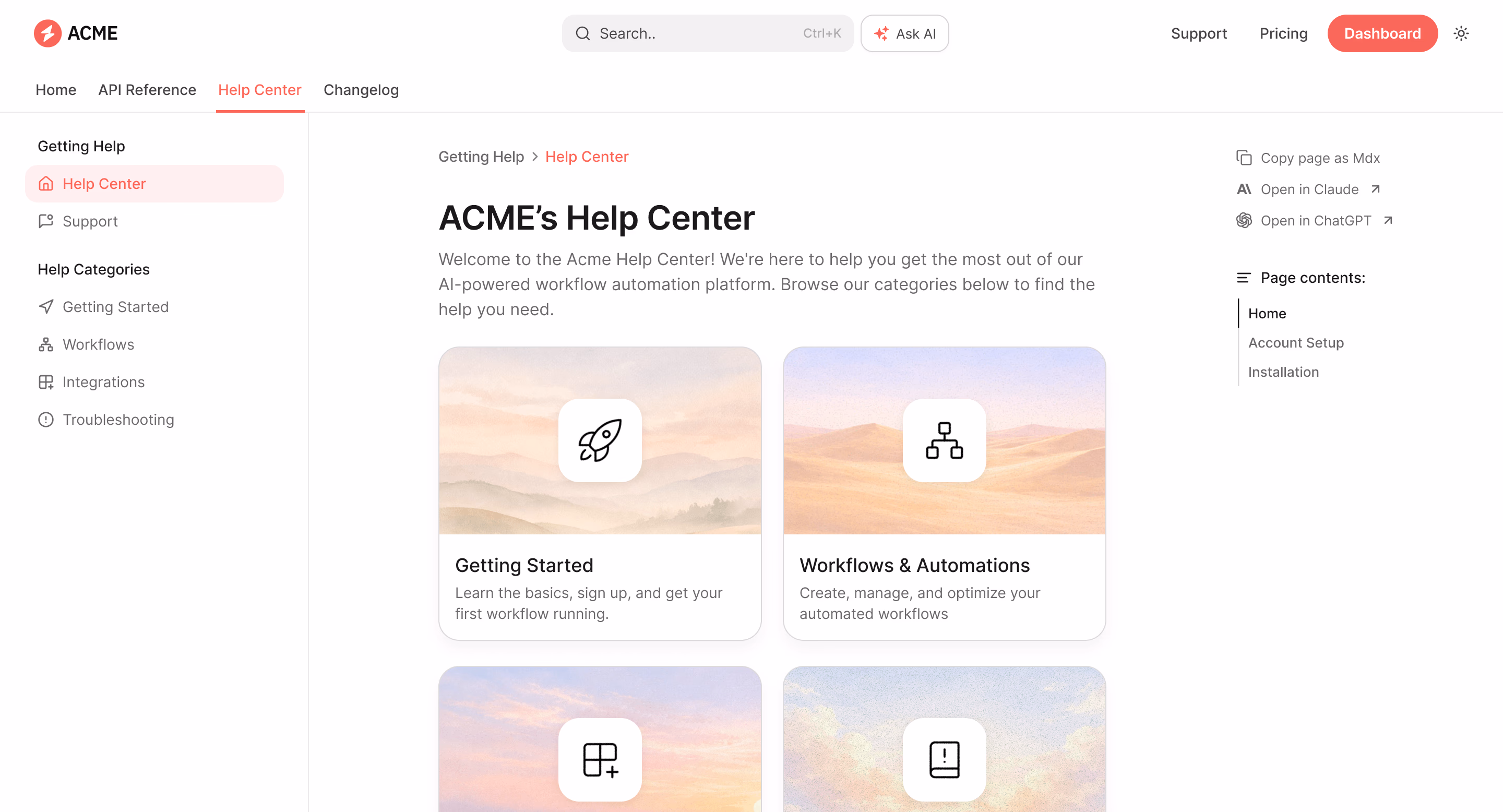 Help Center screenshot